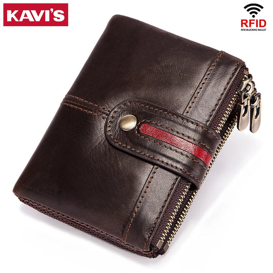 Short Genuine Leather Men's Wallets England Style Clutch Bag Top Quality Mini Purse for Women with Double Zipper Coin Pocket