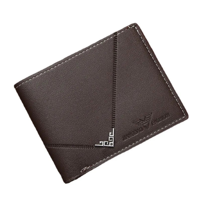 Lychee Texture PU Leather Men's Wallet Short Cash Purse Multi Card Slot Patchwork Card Holder Photo Holder Horizontal Money Clip