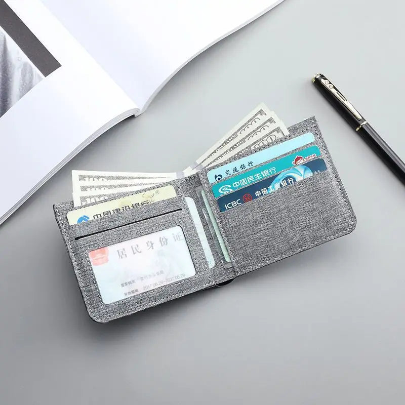 Men Short Wallet Black/Blue/Gray Card Holder Wallet Male Canvas Money Bag ID/photo/bank Holder Male Purses Credit Card Case Bag