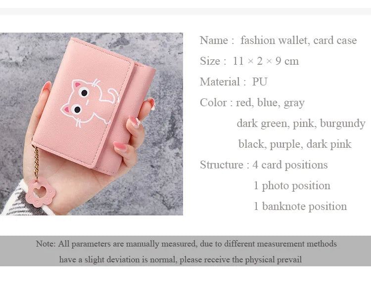 2023 New Women's Wallet Cute Cat Short Wallet Leather Small Coin Purse Girls Money Bag Card Holder Ladies Female Hasp Wallet