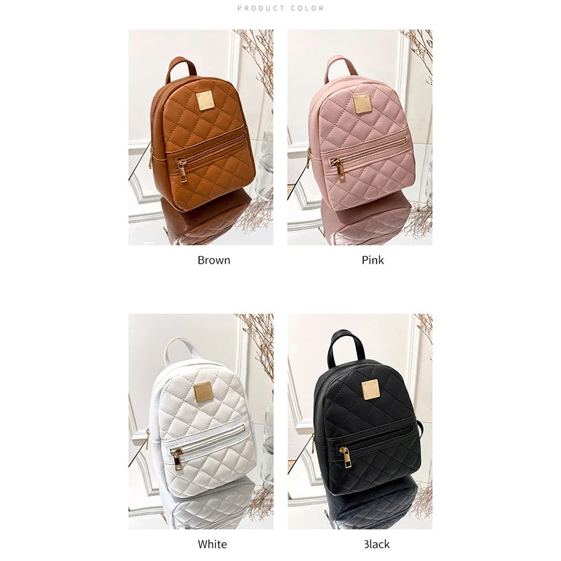 Backpack Women Leisure PU Small Girls Rucksacks Leisure Zipper Shoulder Bag Knapsack Women Mini School Backpack Traveling Bag