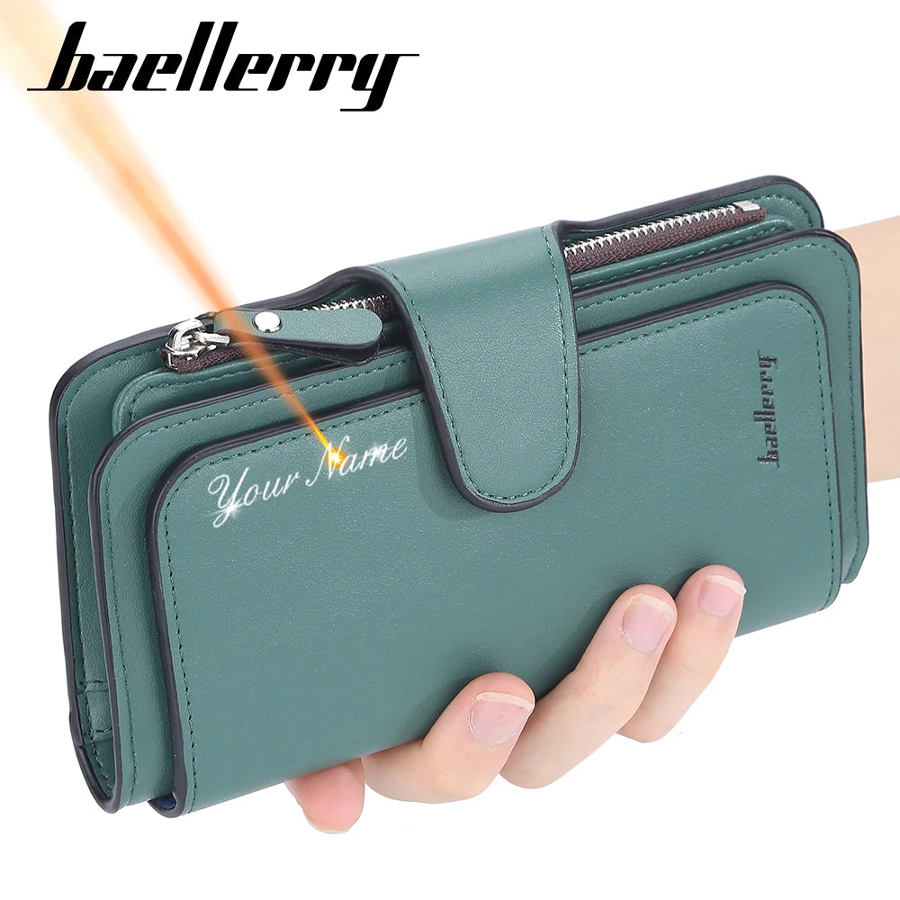 2024 Women Long Wallets Name Engraving Top Quality 15 Card Holders Classic Female Purse Zipper Brand Wallet For Women