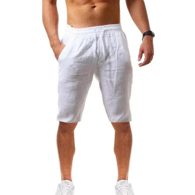 Pantalon de sport décontracté à la mode pour hommes, taille élastique, pantalon de couleur unie en coton et lin