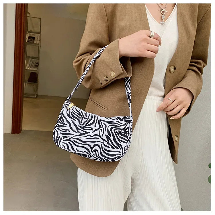 Women Shoulder Bag Fashion Animal Pattern Print Bag Casual Nylon Butterfly Leopard Zebra Cow Print Women Handbag Underarm Bags