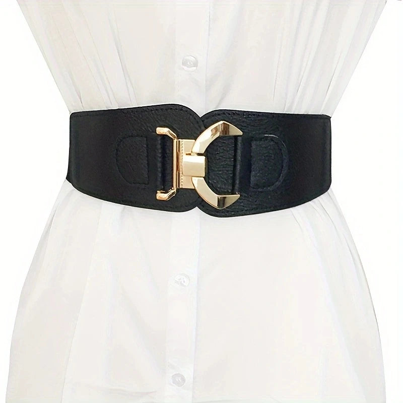 Boho Chic Elastic Waist Belt with Metal Buckle - Versatile Dress Accessory for Women