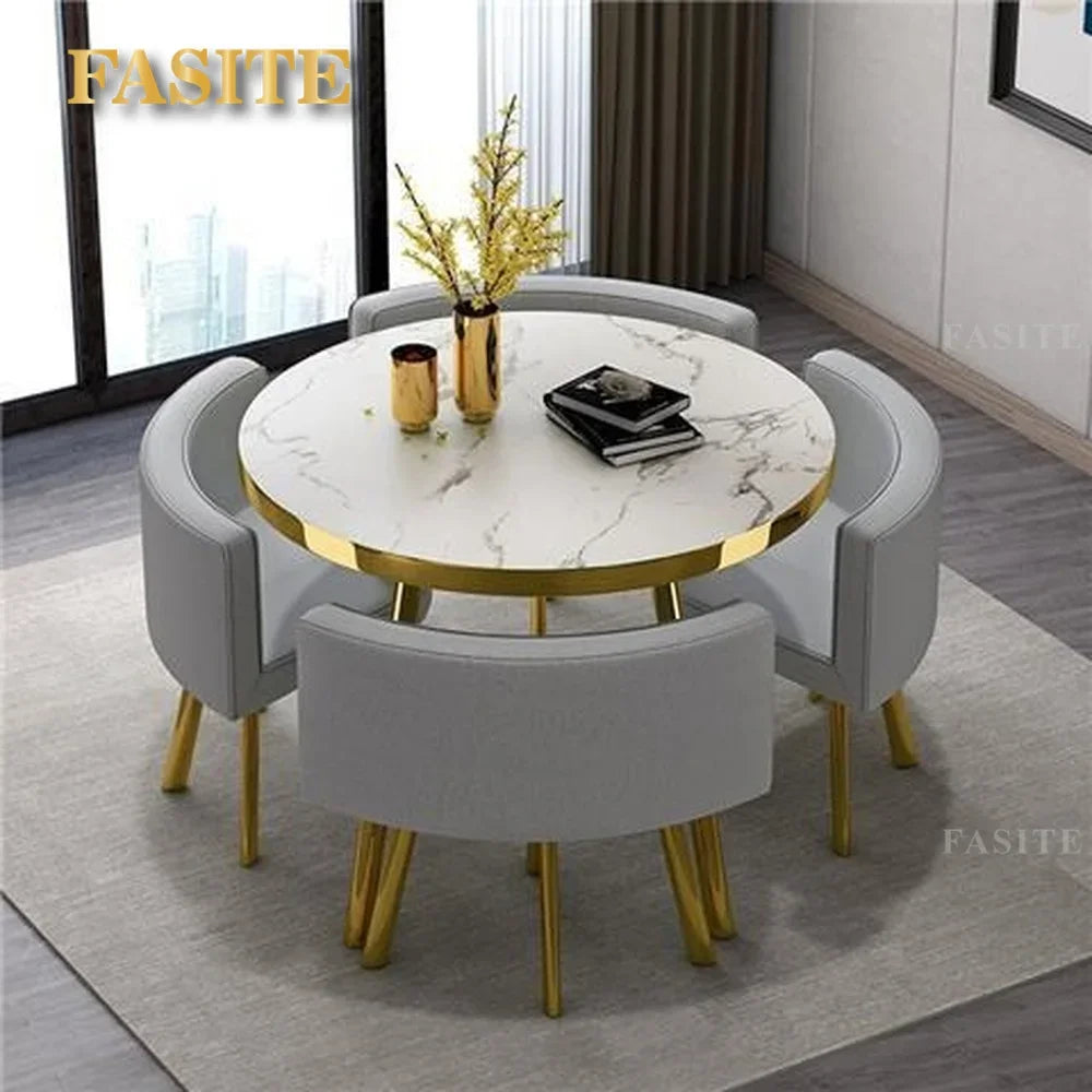 Marble Round 80cm Dining Tables Set 4 Chairs Modern Center Wood Table Luxury White Apartment Furniture