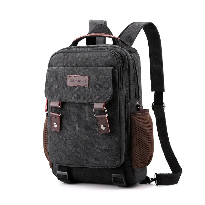 Small Mens Backpack Canvas Casual Backpacks for Men 2024 Mini Male School Bag Rucksack Man Multi-function Crossbody Bag Travel