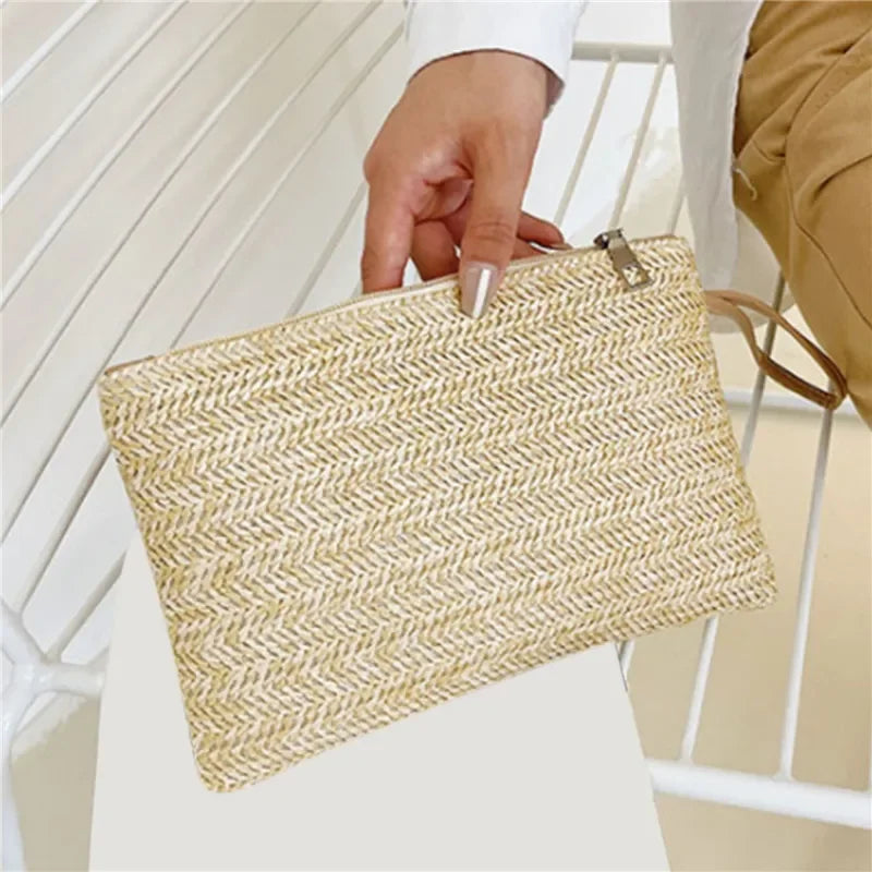 Fsahion Woven Ladies Straw Woven Handbag for Women's Holiday Beach Casual Tote Top-Handle Bags Handmade Retro Shoulder Bags 2024