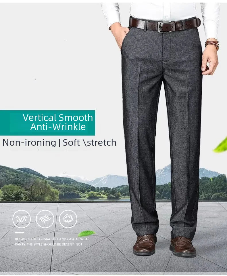 Men's Business Casual Trousers Draped Straight-leg Spring Summer Elasticity Midlife Father Trousers Smart Style Office Wear