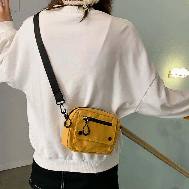 Women Canvas Handbags Korean Mini Student Bag Cell Phone Simple Small Crossbody Casual Ladies Zipper Shoulder Bag