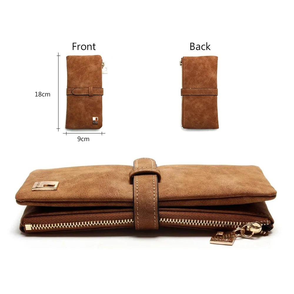 2023 New Fashion Women Wallets Drawstring Nubuck Leather Zipper  Long Design Purse Two Fold More Color Clutch Hot Card Pack