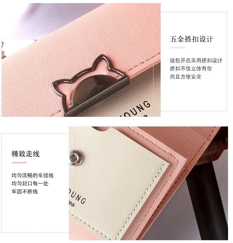 Women Wallet Small Cat Ear Cute Mini Wallet Unique Design Ladies Contrasting Metal Buckle Small Coin Purse Portable Purse New