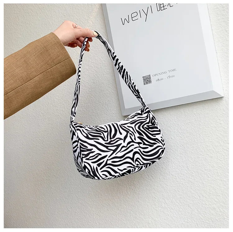 Women Shoulder Bag Fashion Animal Pattern Print Bag Casual Nylon Butterfly Leopard Zebra Cow Print Women Handbag Underarm Bags