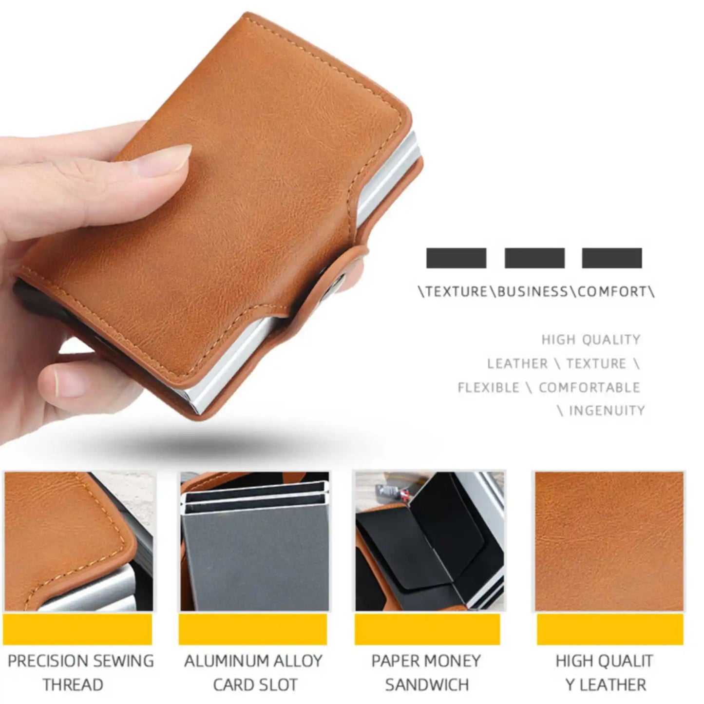 Automatic Pop-Up Double Aluminum Case Card Sleeve Buckle Men's Short Wallet Large Capacity Card Holder