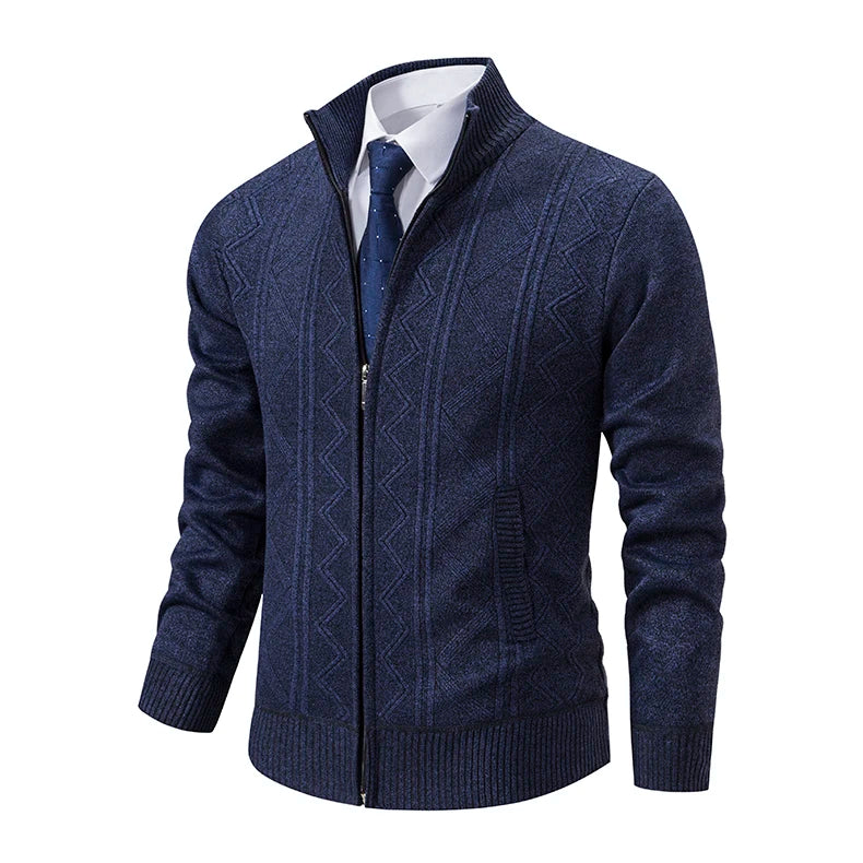 Veste épaisse pour hommes automne et hiver ligne tendance chaude col montant cardigan tricoté pull manteau