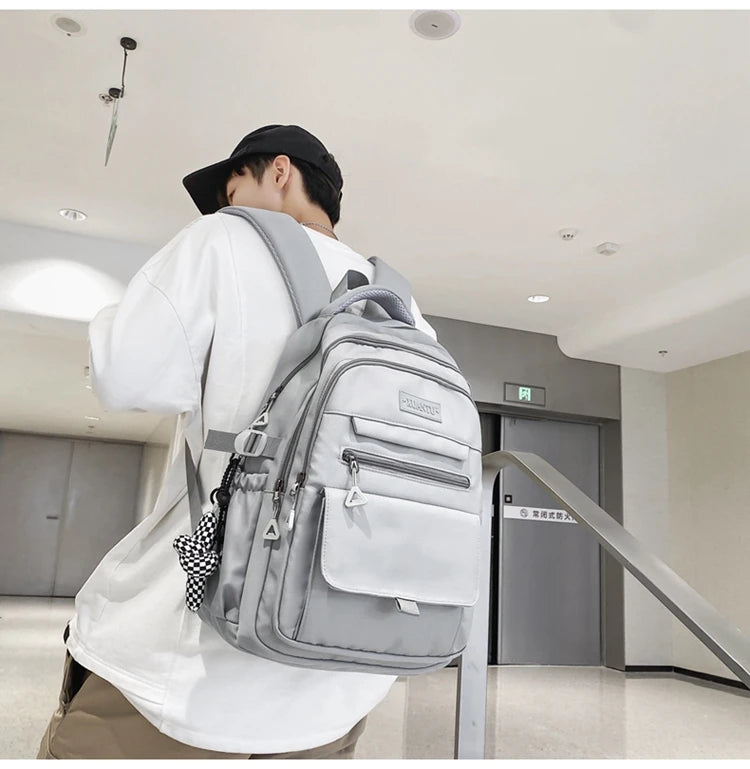 New Simple Student Bag Solid Color Schoolbag Youth Large Capacity Travel Backpack High Quality Canvas Schoolbag Fashion Backpack