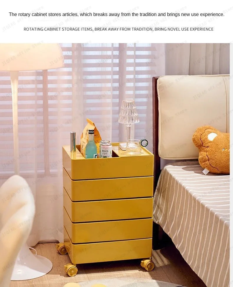 Movable Storage Rack Rotating Bedside Table Storage Cabinet Living Room Home Side Cabinet Multi-layer Snack Storage Cabinet