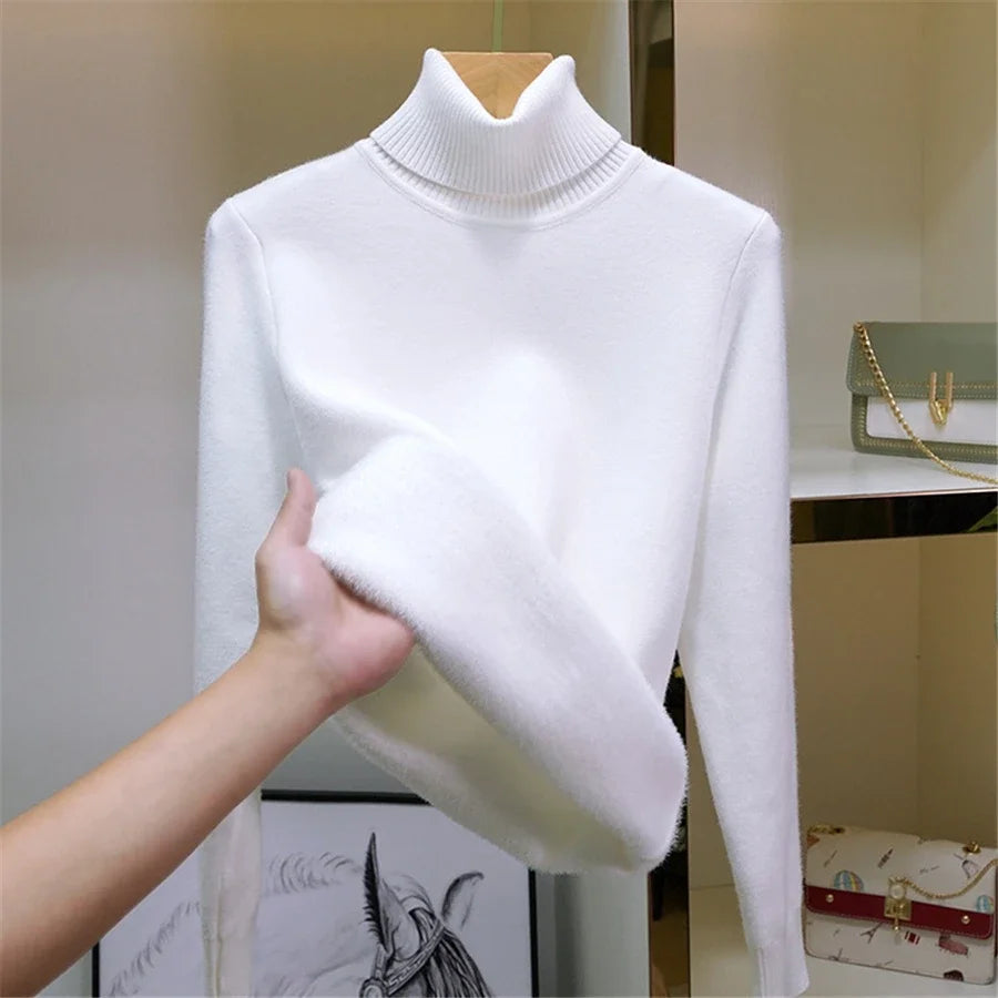 Winter Thick Plush Fleece Lined Knit Pullover Warm Soft Knitwear Jumper Turtleneck Sweater Women Slim Sueter Top New Malhas Pull