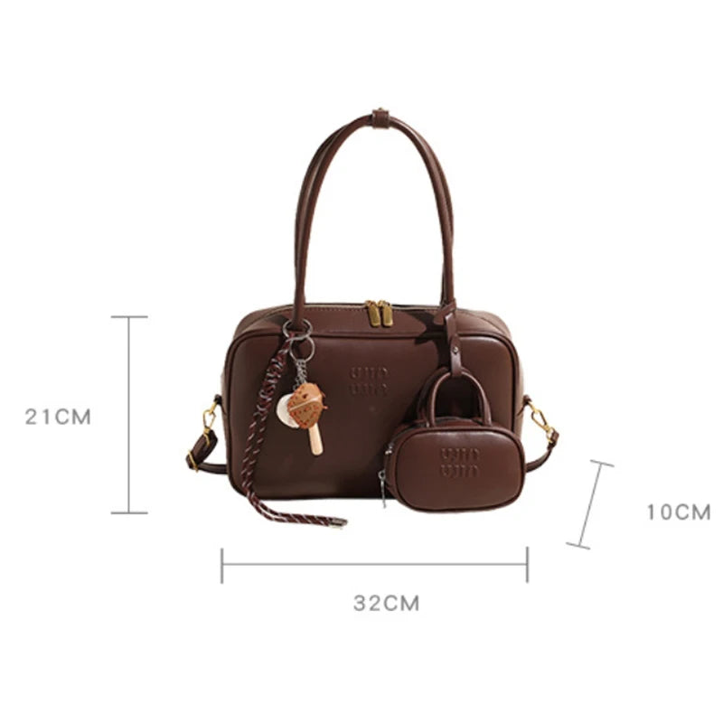 Brand New Fashion Luxury Designer Style Bowling Briefcase Premium Large Capacity Retro Commuter Bag Handbag Woman Tote Bag