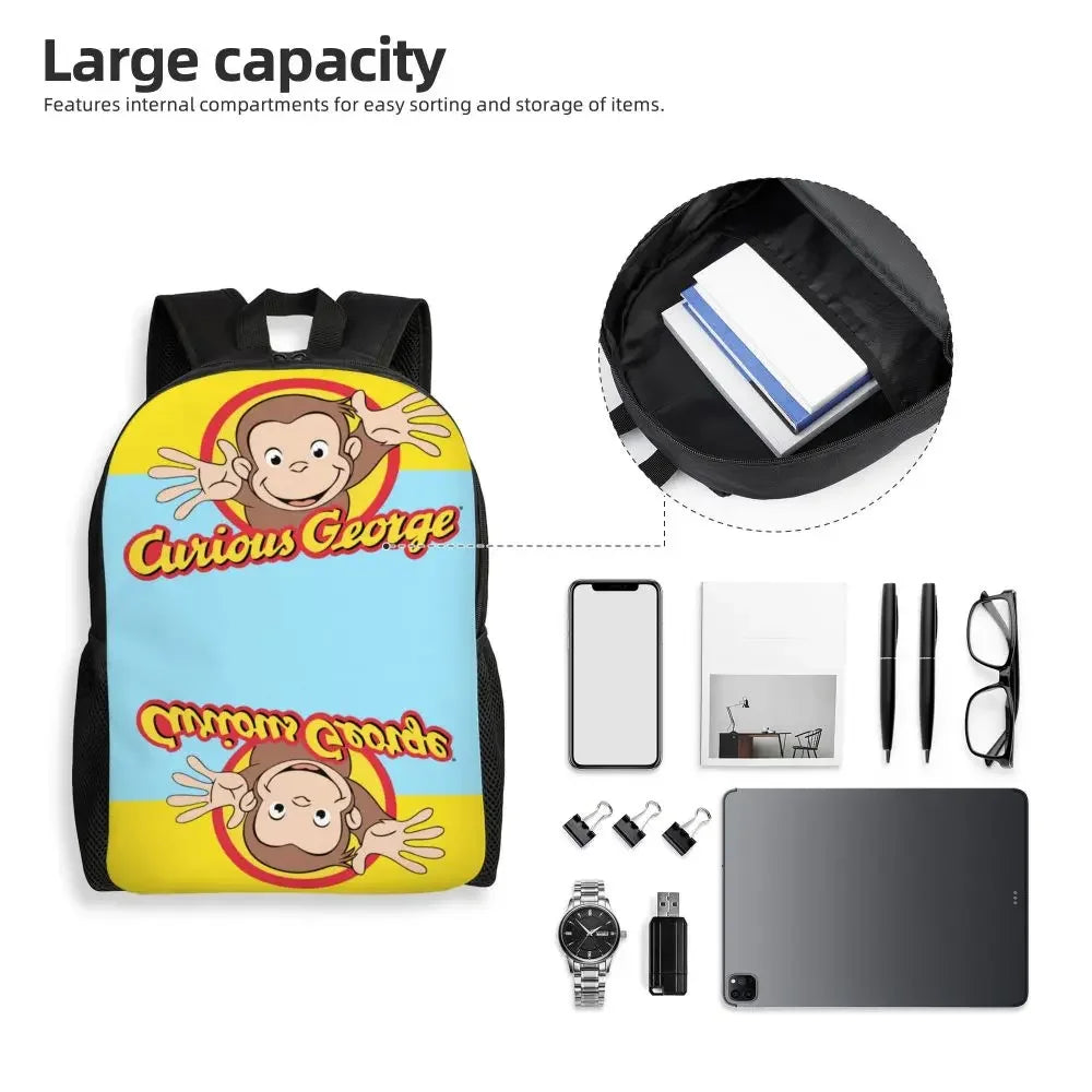 Customized Curious George Backpacks Women Men Casual Bookbag for School College Monkey Bags