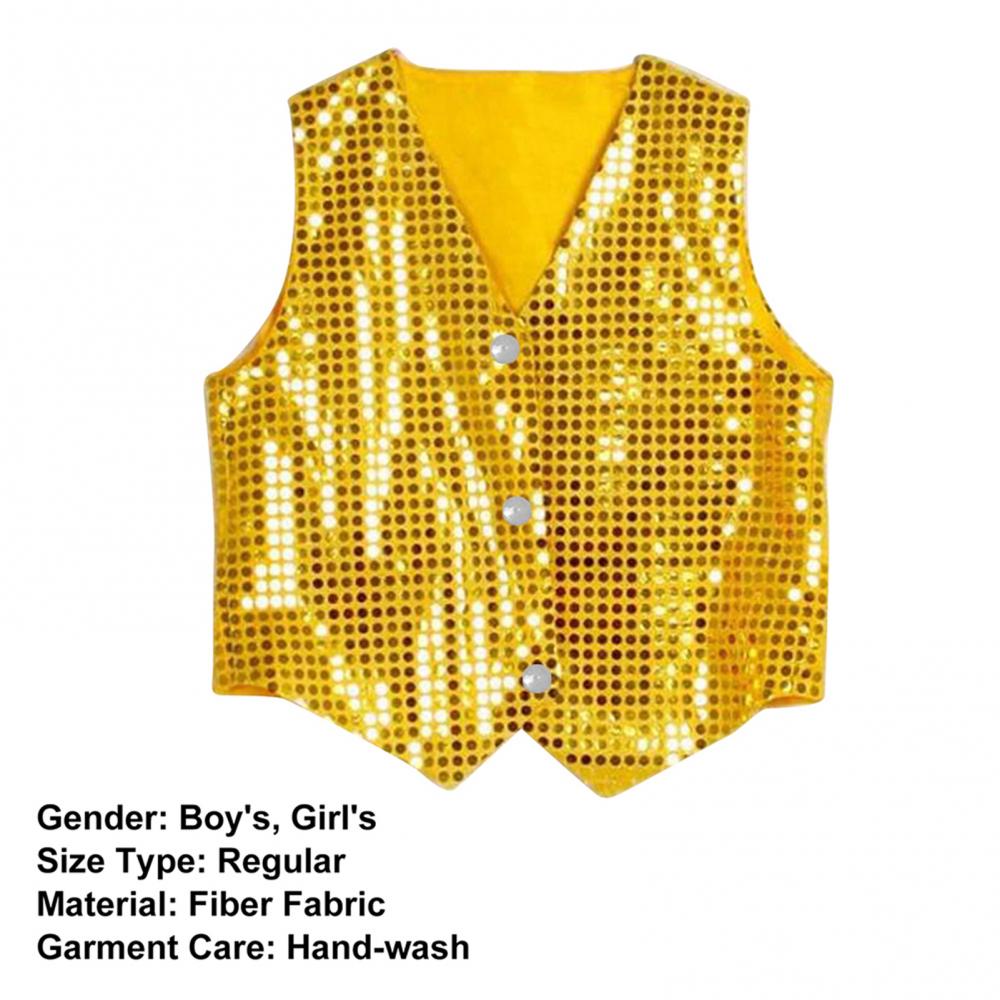 Children Shining Sequins Clothes Boys Students Christmas Stage Performance Costumes Kids Hip-hop Jazz Stage Dance Vest Waistcoat