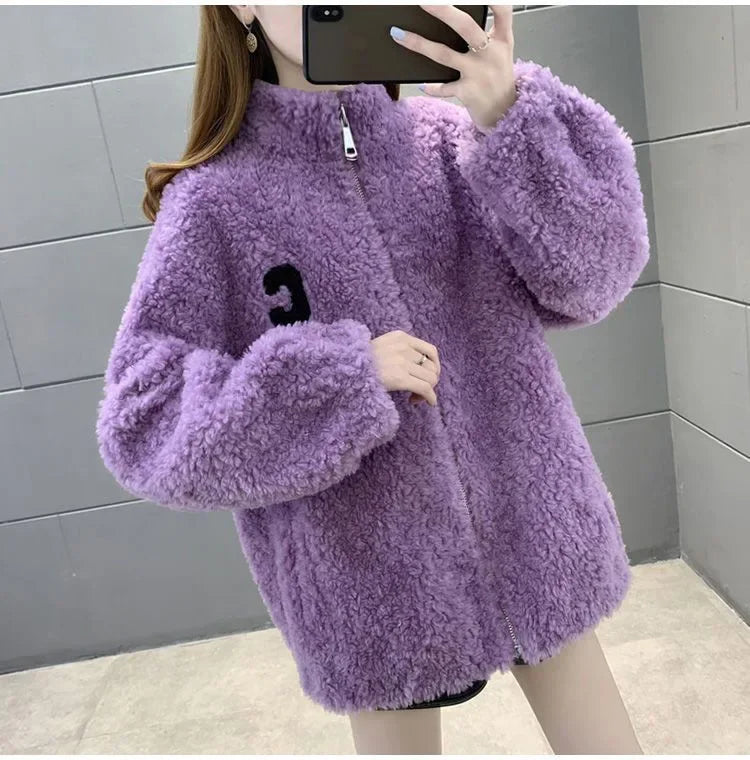 Trendy Winter Fleece-lined Thickened Double-sided Fleece Jacket For Women Warm Sweatshirt Cardigan Zip-up Down Coat