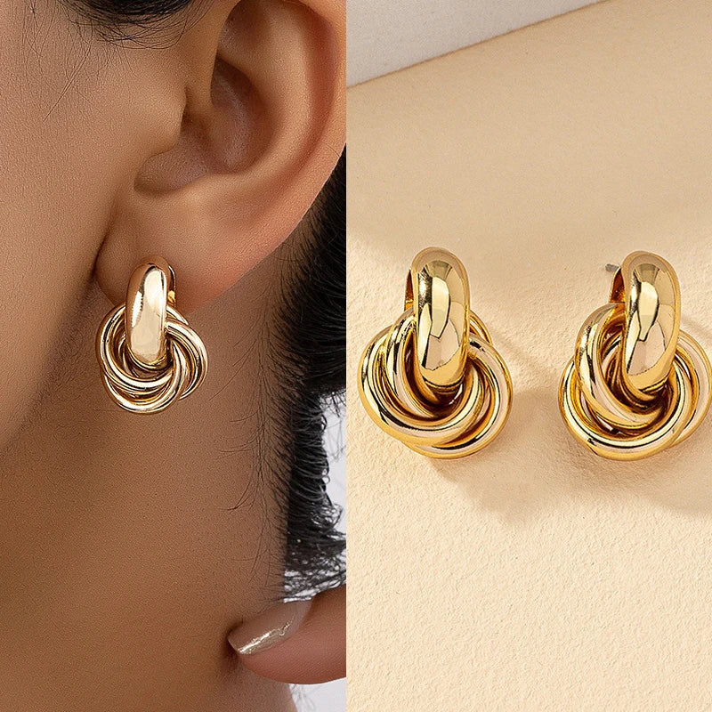 Boucles d'oreilles créoles en or et argent pour femmes, classiques, simples, géométriques, plaquées or 18 carats, boucles d'oreilles tendance, bijoux à clous