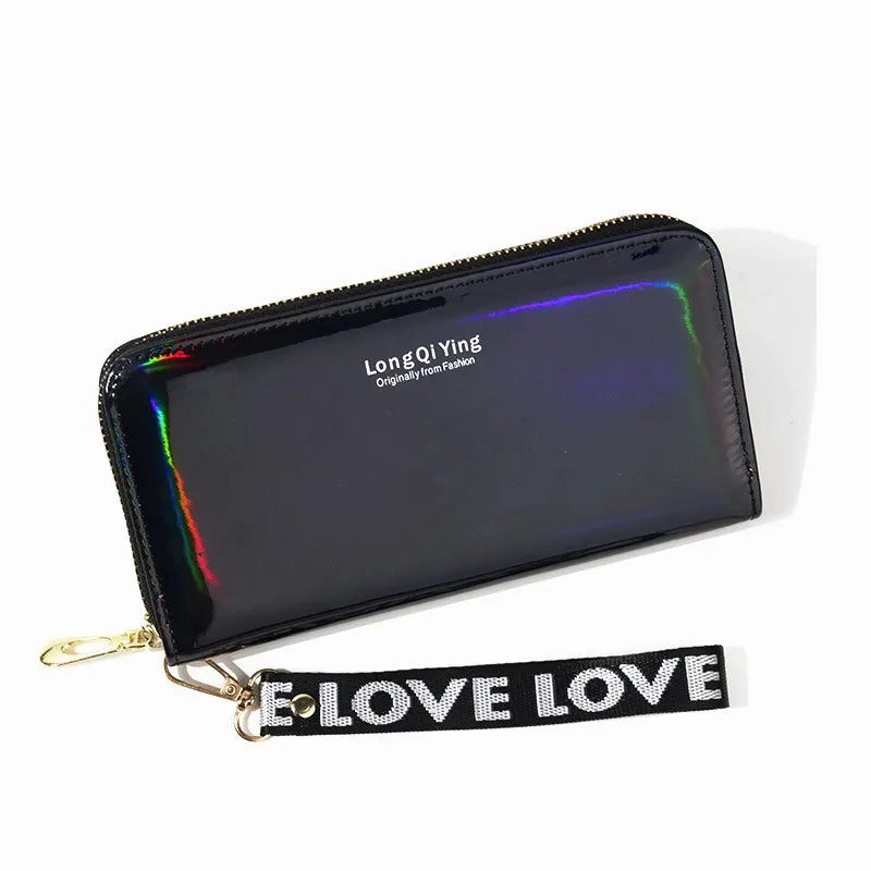 Women's Long Wallet Laser Holographic Wallet Women Long Pu Purse Fashion Female Clutch Large Capacity Zipper Purses Phone Purse