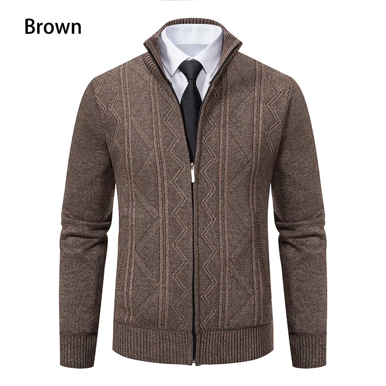 Veste épaisse pour hommes automne et hiver ligne tendance chaude col montant cardigan tricoté pull manteau