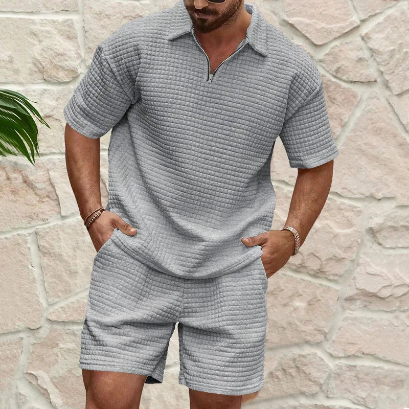 Ensemble de sport polo de couleur unie confortable et tendance pour hommes, nouvelle collection été 2024