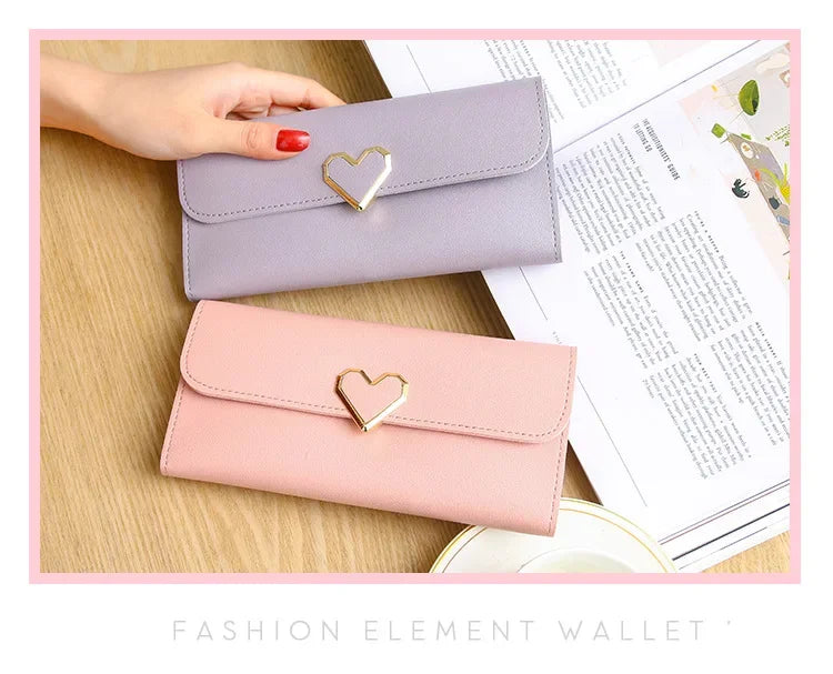 2024 Women Tri-Fold Wallet Metal Heart Pattern Girls Money Pocket Card Holder Luxury Designer Phone Clutch Fashion Card Holder