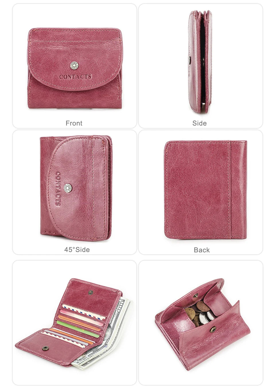 CONTACT'S Genuine Leather Short Wallets for Women Fashion Card Holder Money Clip Coin Purse Female Mini Wallet Women's Bag Purse