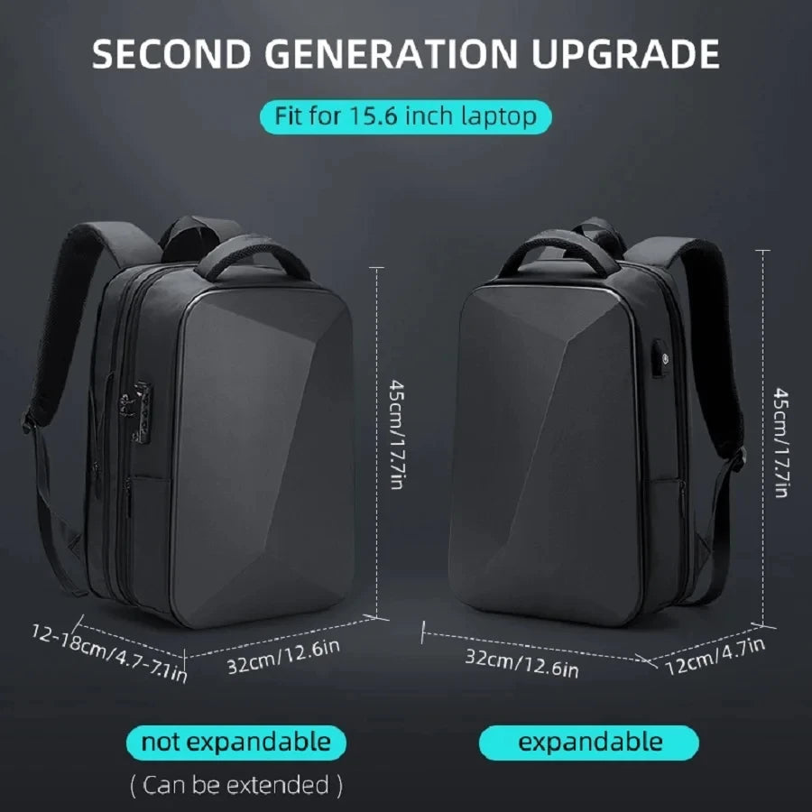 Men's 15.6 inch Laptop Backpack Expandable Travel Bag Waterproof Anti-theft Business Backpack USB Charging ABS Hard Shell Bag