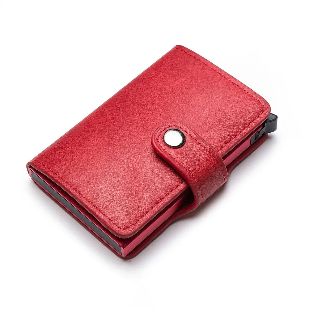 RFID Blocking Credit Card Holder Stainless Steel NFC Anti Scan Business Wallet Genuine PU Leather Purse Money Bag For Men Women