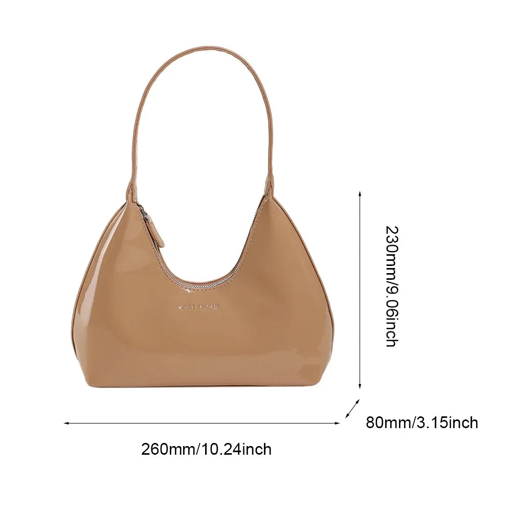 2024 Early Spring Leisure Sense Glossy Bag New Patent Leather Fashion Light Luxury Shoulder Handheld Armpit Women's Bag