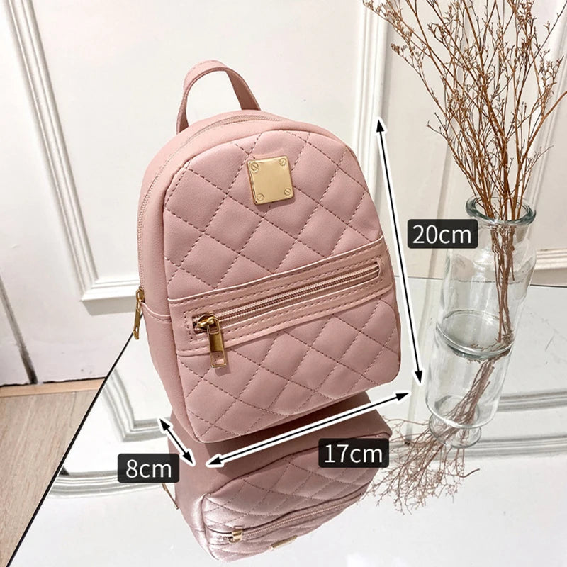 Backpack Women Leisure PU Small Girls Rucksacks Leisure Zipper Shoulder Bag Knapsack Women Mini School Backpack Traveling Bag