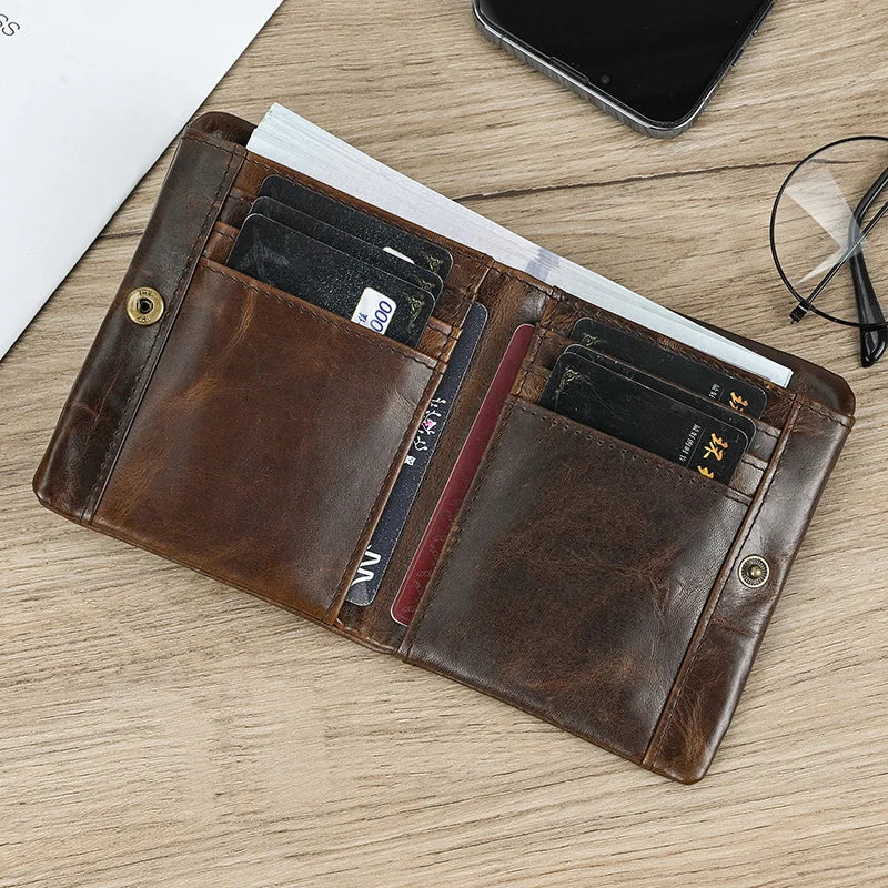 Leather Men‘s Short Wallet Hasp Genuine Leather Unisex Zipper Coin Clutch Purse Cowhide Card Holder Trifold Man wallets