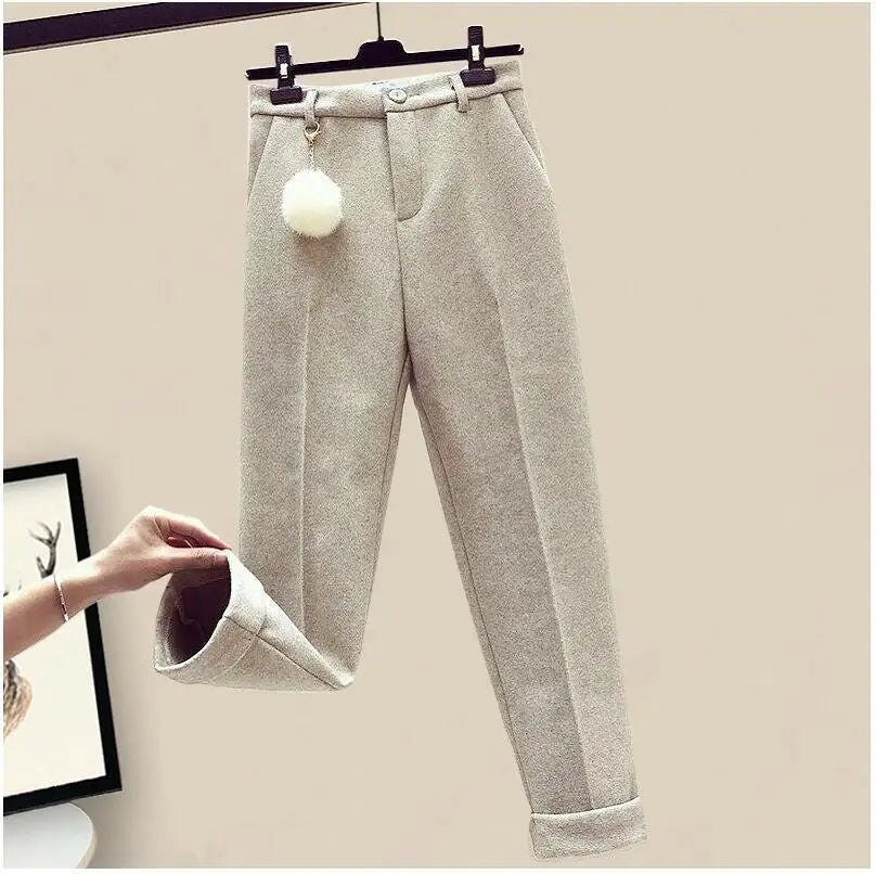 Thickened Cotton Jacket Vest Knitted Long Sleeved Sweater Pullover Woolen Pants Three Piece Elegant Women's Pants Set