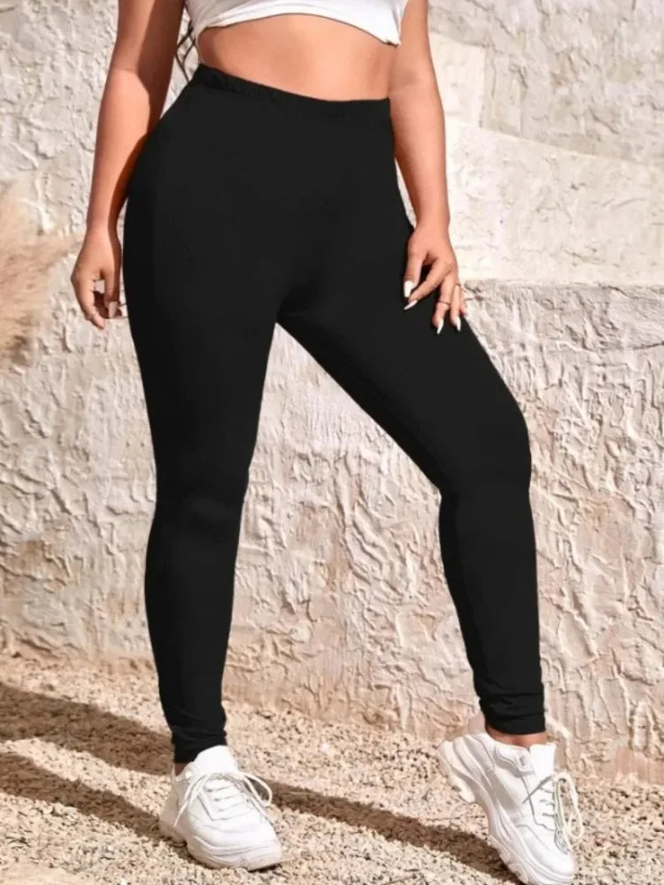 Women's XL-5XL Plus  Size Casual High-waist Stretch Leggings Solid Color Tight Leggings Go with Commuter Skinny Slim Leggings