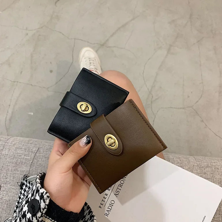 Women's Short Wallet Black Brown Minimalist Versatile Compact Card Bags Coin Purse Money Wallet Monedero Mujer Billetera 지갑