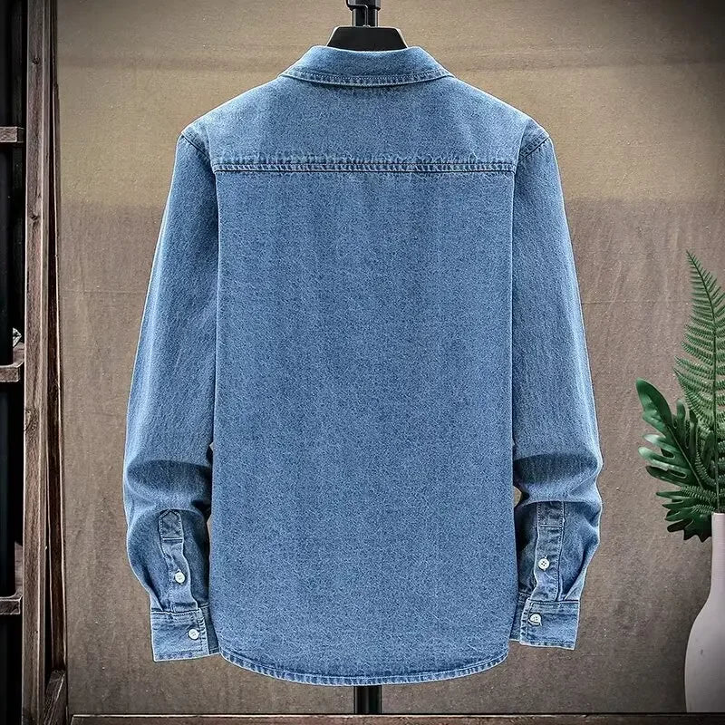 Japanese Style Solid Color Ultra-thin Long Sleeve Denim Shirt For Men Women Fashionable Trendy Simple Loose-fit Casual Jacket