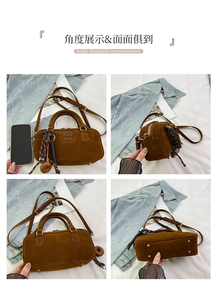 Autumn/winter retro frosted small bag female 2024 new popular cross-body bag HOT handbag bowling bag