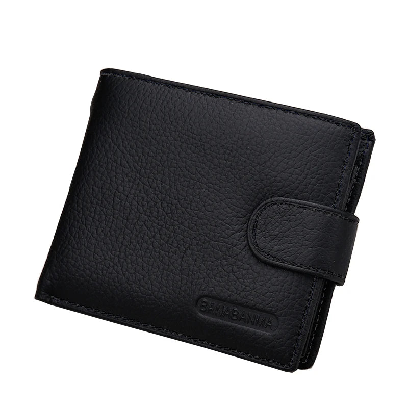 Genuine Leather Men's Wallet Short Money Clip Soft Leather Purse For Man Buckle Multi Card Position Zippe Wallet Men