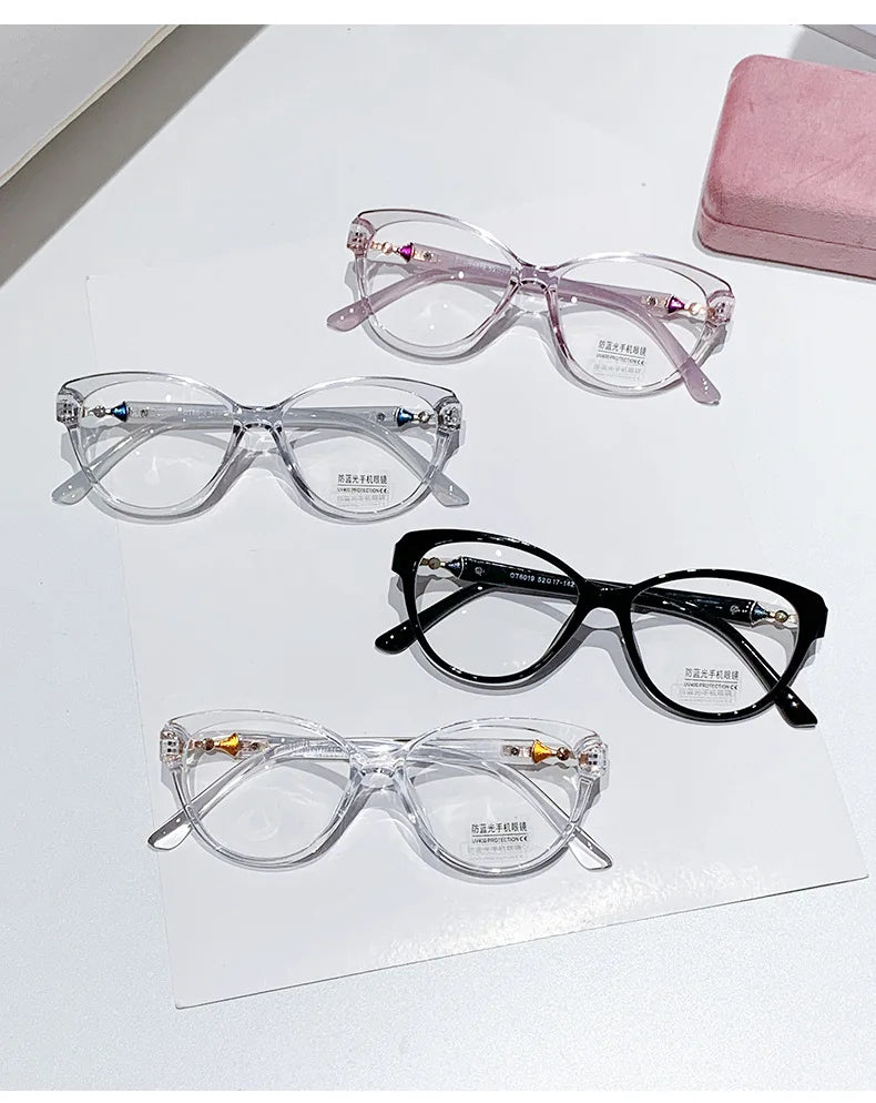 2024 New 3 in 1 Progressive Multifocal Reading Glasses Fashion Women Anti-blue Eyeglasses Easy To Look Far and Near -1.0 To +4.0