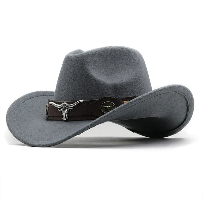 Western Cowboy Hat Roll Brim Cowgirl Cap Cowboy Jazz Fedora Hats Felt Cap with Cow Band for Women Men Children