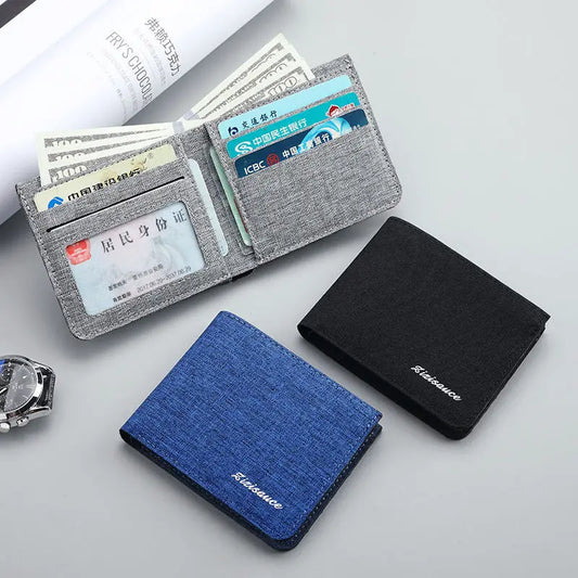 Men Short Wallet Black/Blue/Gray Card Holder Wallet Male Canvas Money Bag ID/photo/bank Holder Male Purses Credit Card Case Bag