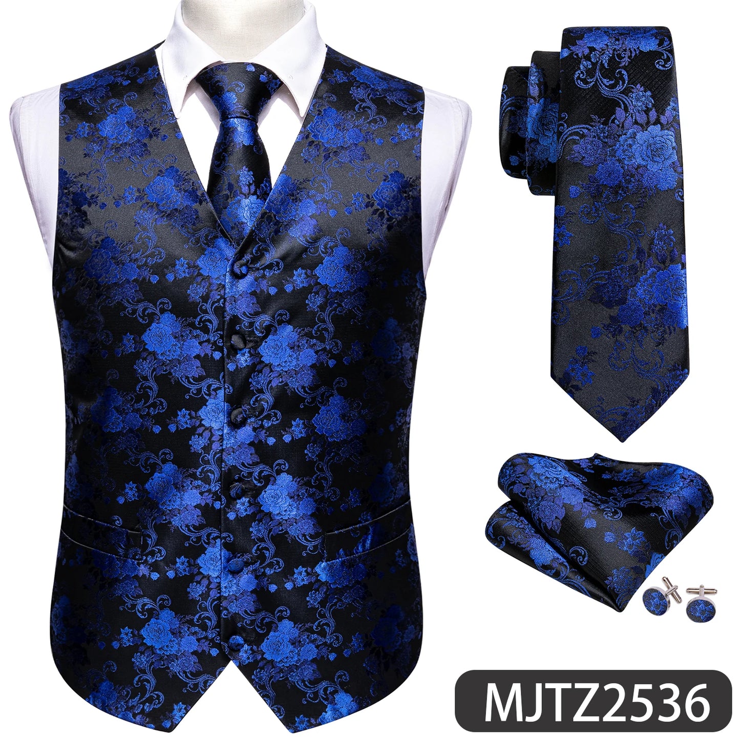 Sky Navy Royal Teal Blue Silk Men Vest Tie Hanky Cufflink Set Woven Waistcoat Sleeveless Jacket Male Wedding Business Barry.Wang