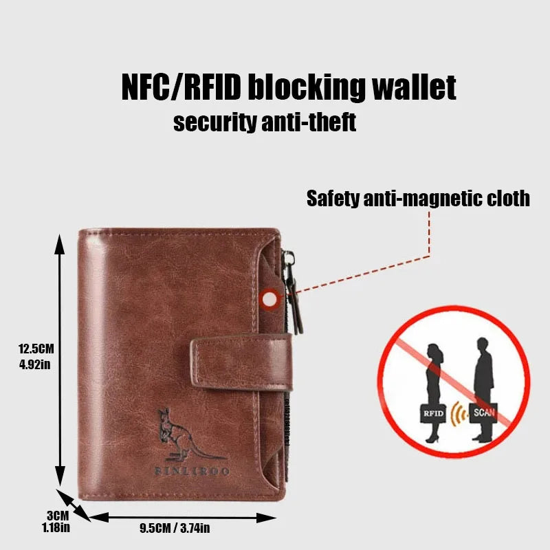 Leather Men's Wallet Luxury Short RFID Card Holder for Men Zipper Coin Purse Portable Male Wallets Billfold