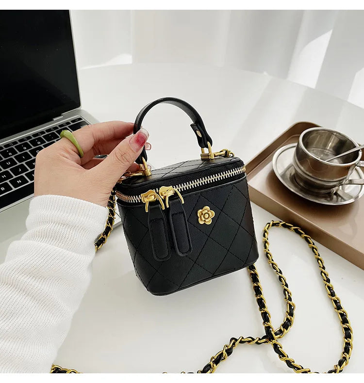 Small  Shoulder Bucket Bag For Women Classic Mini Clutches Female Small Square Box Crossbody Metal Chain Handbag