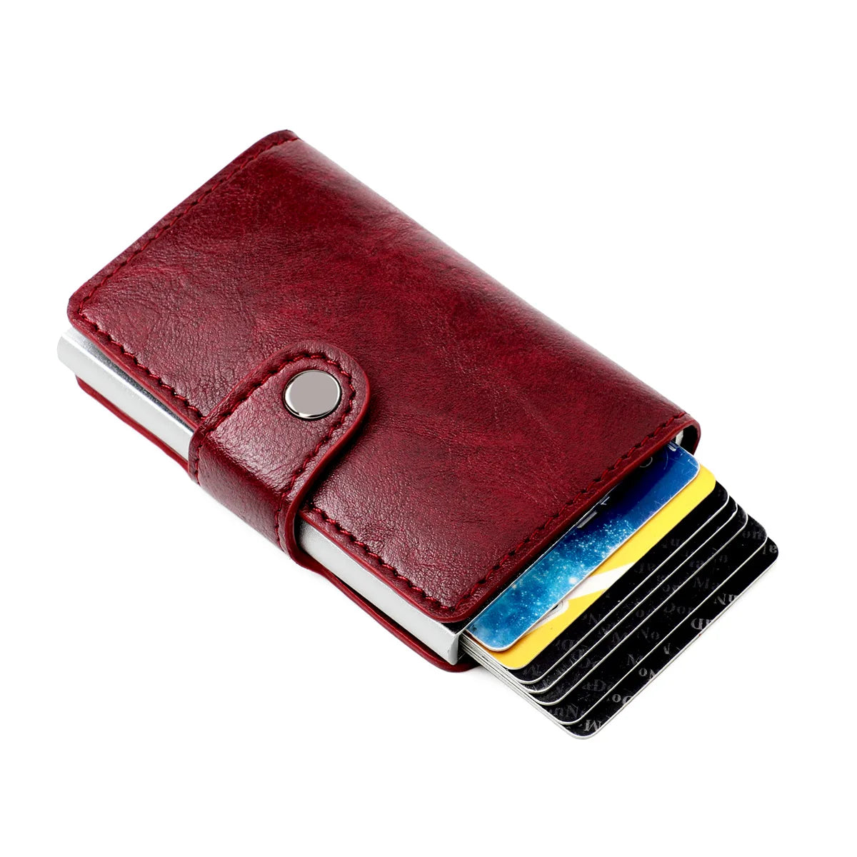 RFID Blocking Credit Card Holder Stainless Steel NFC Anti Scan Business Wallet Genuine PU Leather Purse Money Bag For Men Women